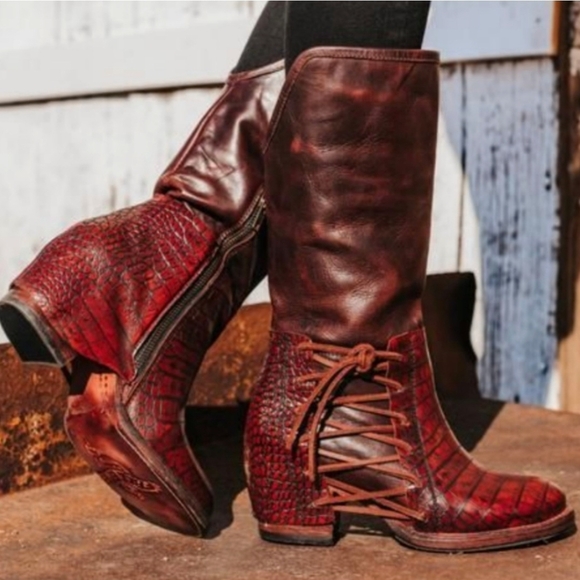freebird Shoes - FREEBIRD Stores Gorgeous Castle Red Wine Croc Leather Boots 8